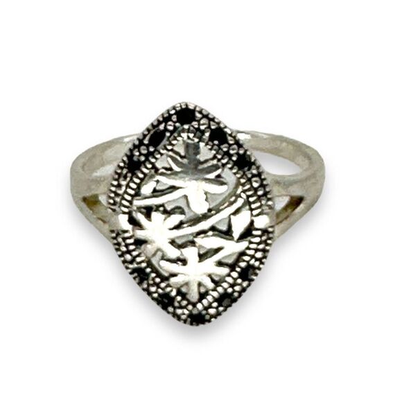 925 Sterling Silver Ring size 7 & 3/4 floral open design statement ring - Picture 5 of 9
